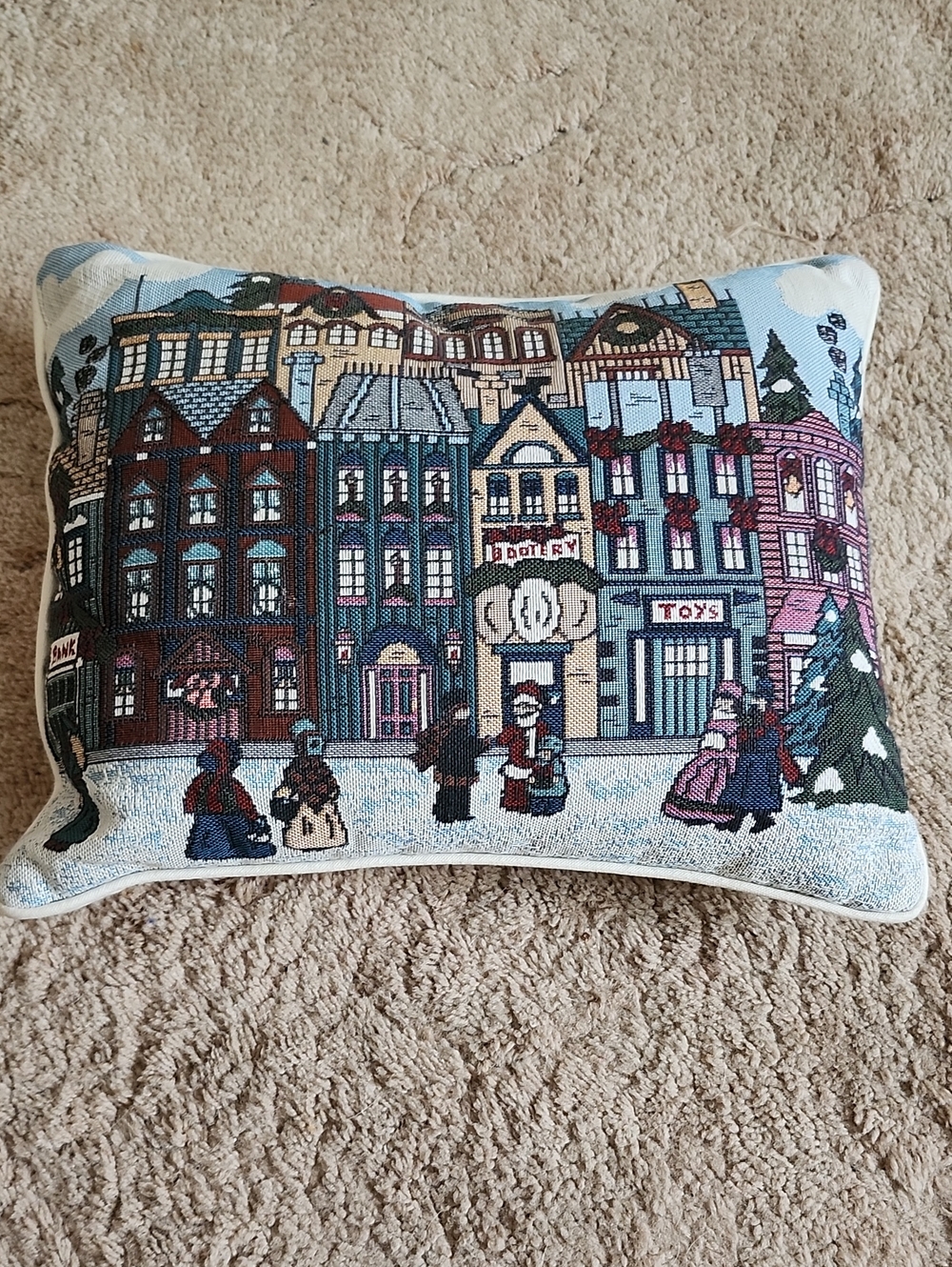 Dakotah Vintage Embroidery Christmas Holiday Village Tapestry Accent Pillow